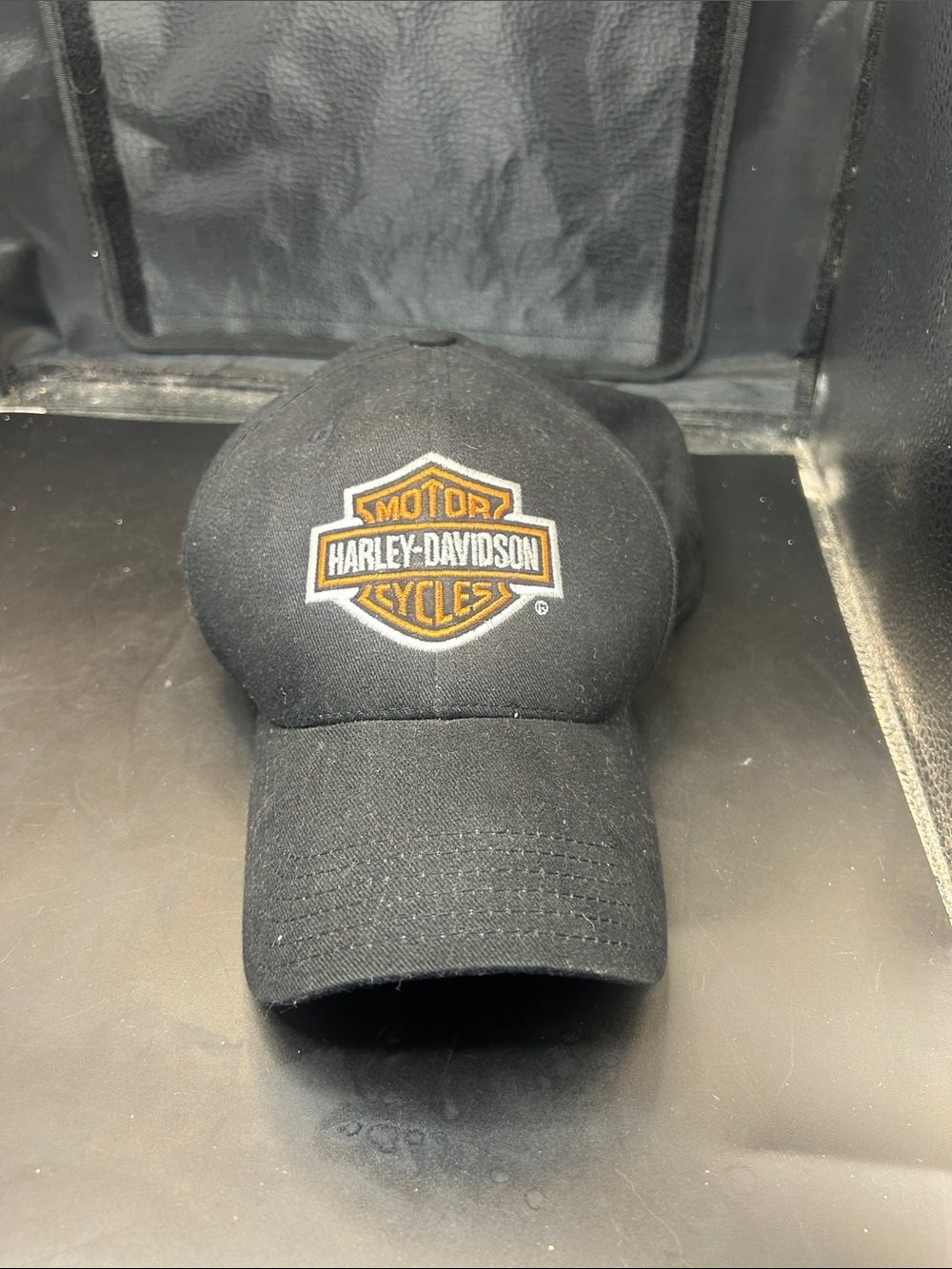 Harley-Davidson Black Cap with Orange and White Shield Logo